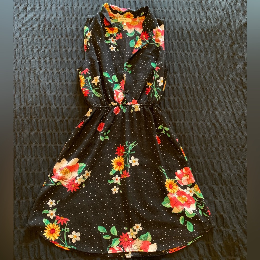 Sleeveless Monteau Polka Dot Floral Summer Dress - Size Small
